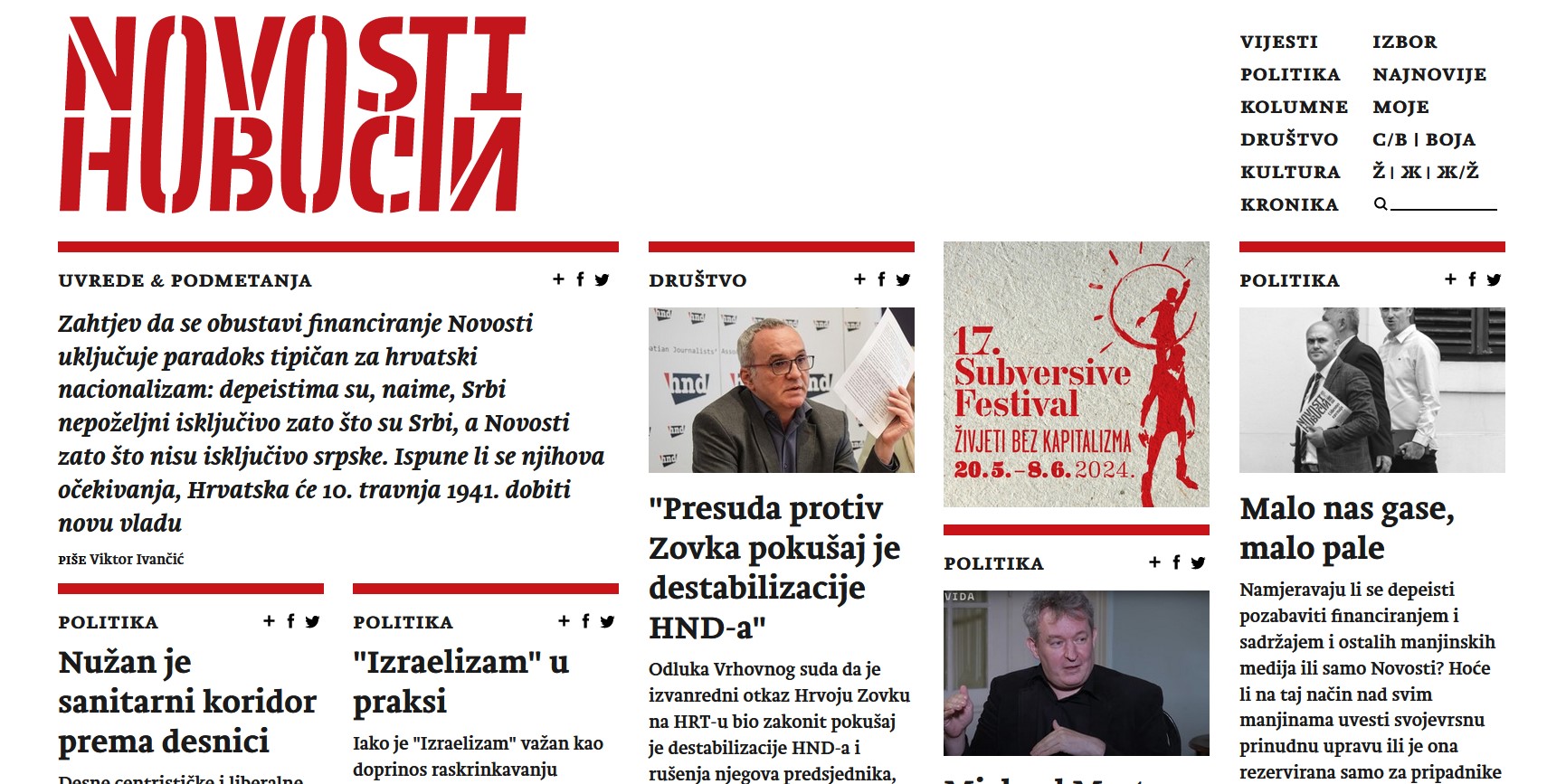 La homepage del portale Novosti