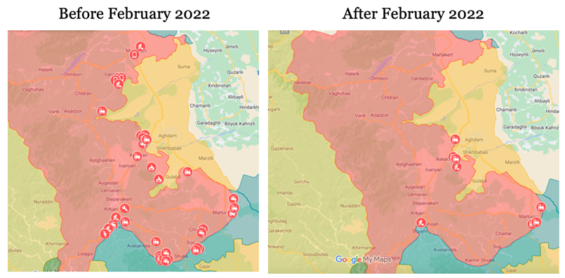 Diminuzione delle scorte di peacekeeping russe per gli agricoltori armeni locali prima e dopo l'invasione russa dell'Ucraina, che ha impedito alla missione di affrontare il peggioramento della situazione della sicurezza nel Nagorno-Karabakh. Basato su rapporti giornalieri fino al ritiro della missione. Creato dall'autrice Diminuzione delle scorte di peacekeeping russe per gli agricoltori armeni locali prima e dopo l'invasione russa dell'Ucraina, che ha impedito alla missione di affrontare il peggioramento della situazione della sicurezza nel Nagorno-Karabakh. Basato su rapporti giornalieri fino al ritiro della missione. Creato dall'autrice