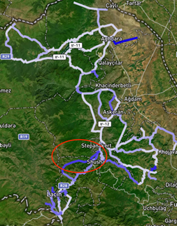Percorsi di pattugliamento da marzo ad agosto 2022, quando le forze di peacekeeping russe hanno intensificato la loro presenza nell'area cerchiata, teatro di diversi incidenti mortali che non sono riusciti a prevenire. Le tonalità più scure indicano pattugliamenti più frequenti. Basato sulle mappe dei rapporti giornalieri della missione di peacekeeping russa. Creato dall'autrice. Percorsi di pattugliamento da marzo ad agosto 2022, quando le forze di peacekeeping russe hanno intensificato la loro presenza nell'area cerchiata, teatro di diversi incidenti mortali che non sono riusciti a prevenire. Le tonalità più scure indicano pattugliamenti più frequenti. Basato sulle mappe dei rapporti giornalieri della missione di peacekeeping russa. Creato dall'autrice.